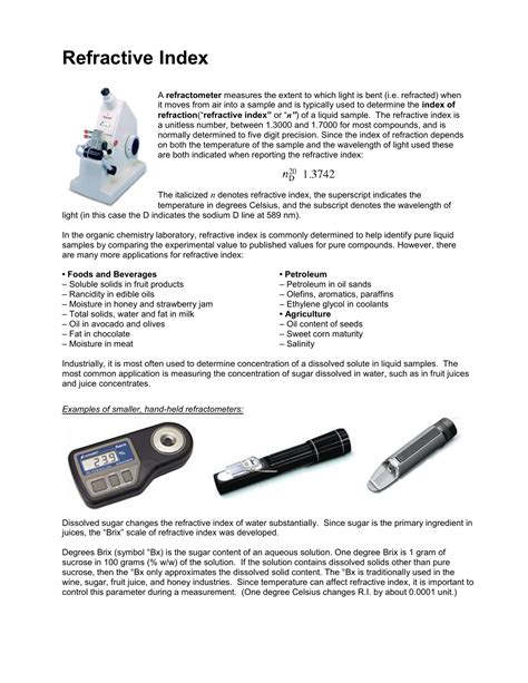 refractometer refractive index in food analysis|refractive index guide pdf.